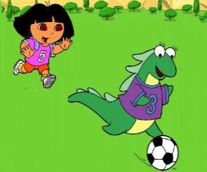 пазл Дора играл в футбол с подругой Иса игуана